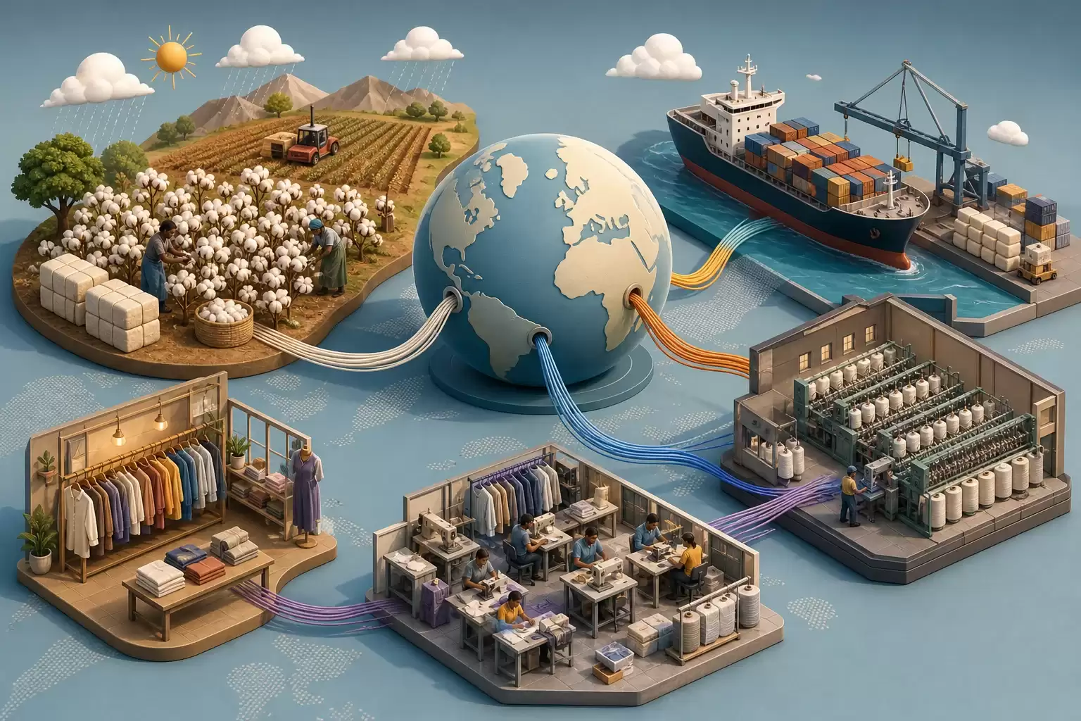 La géographie mondiale du coton, du champ aux ateliers textiles