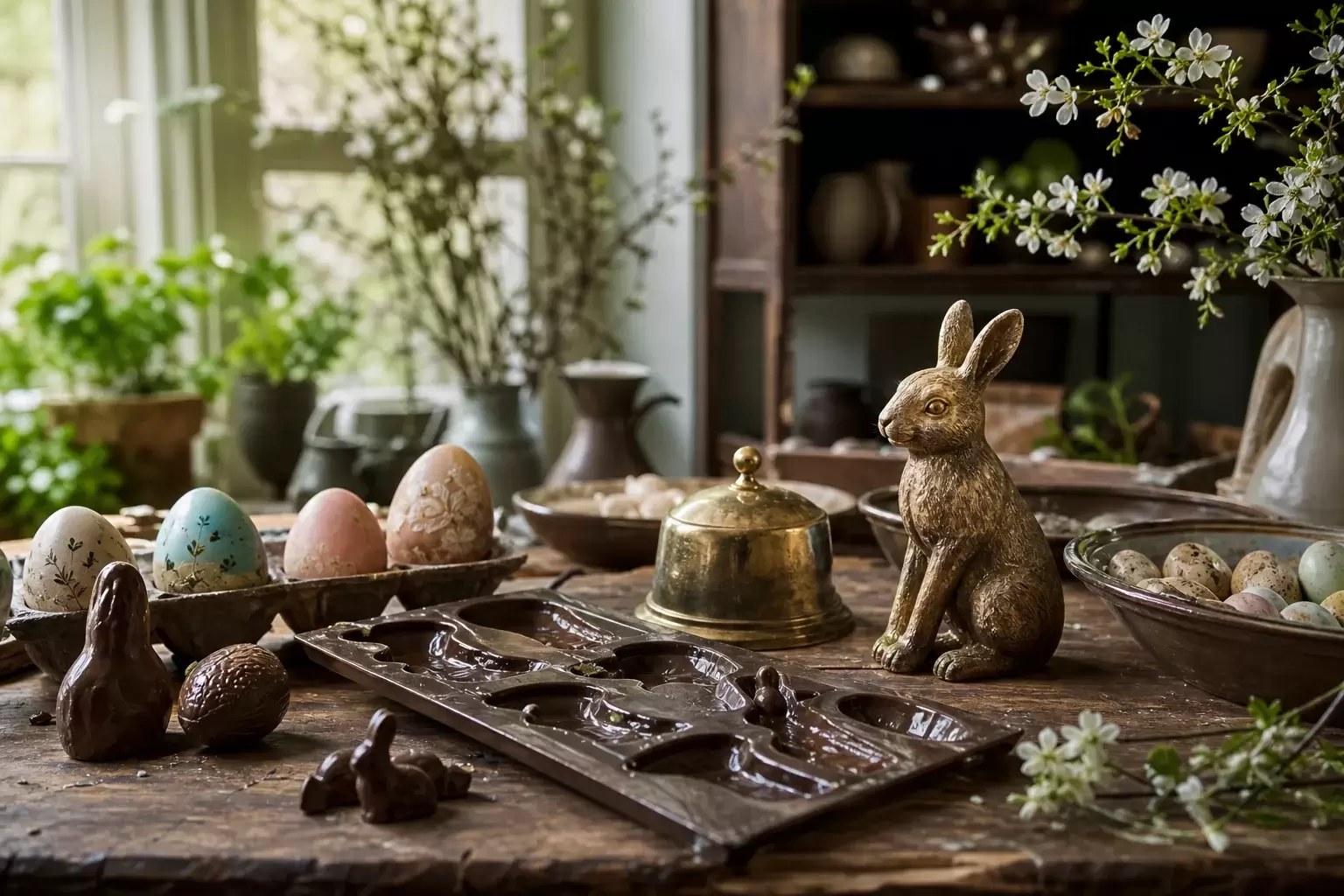 Oeufs, cloches et lapin de Pâques